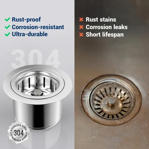 Miniatura 4 de Kit de colador de acero inoxidable con colador de cesta y tapón de drenaje para desagüe de fregadero estándar de 3 1/2 pulgadas, brida de fregadero