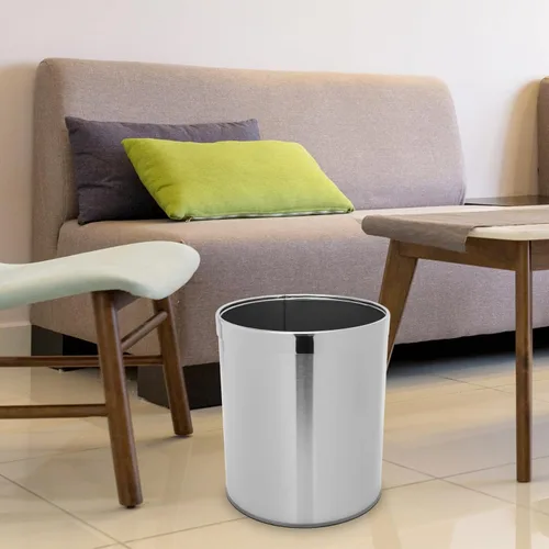 Miniatura 5 de Cabilock Cubo de basura redondo de acero inoxidable con anillo, contenedor de basura con parte superior abierta, contenedor de basura para el hogar