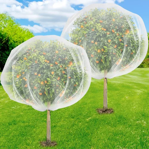 2 piezas de malla para árboles frutales de 7x6 pies, cubierta de malla ultrafina para jardín contra insectos con cordón, barrera transparente para