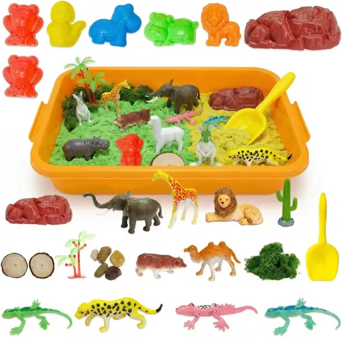 Miniatura 11 de Carolart Contenedor sensorial de construcción, juego de arena de tractor, caja de arena de construcción con camión de juguete, arena y letreros, kit