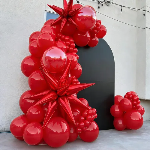 Miniatura 5 de Lukiituke Kit de arco de globos rojos de 129 piezas, globos de látex rojos de diferentes tamaños para boda, despedida de soltera, aniversario