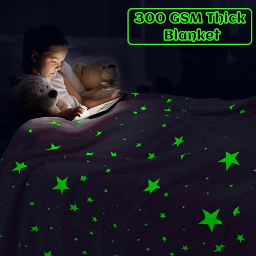 Miniatura 7 de Manta Preppy que Brilla en la Oscuridad, Manta Rosa con Estrellas para Niñas, Mantas de Forro Polar, Regalos de Cumpleaños para Niños, Manta Suave