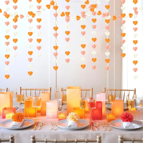 Miniatura 5 de Guirnalda de Corazón Beige-Naranja Melocotón para Fiesta de Otoño - 11.9M Decoraciones de Otoño Acción de Gracias Cumpleaños Boho Banderines