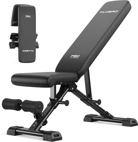 FLYBIRD Banco de pesas ajustable, banco de entrenamiento de 800LBS certificado por ASTM, plegable para gimnasio en casa, FID de 90° a -30° y Negro 2