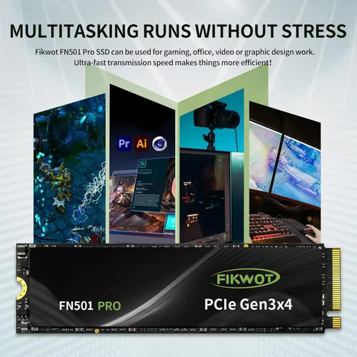 Miniatura 7 de Fikwot FN501 Pro 256GB NVMe SSD - M.2 2280 PCIe Gen3 x4 Unidad de Estado Sólido Interna con pegatina de enfriamiento de grafeno, hasta 3,500 MB/s