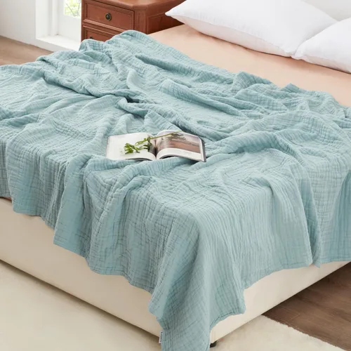 Miniatura 12 de Love's cabin - Manta de muselina de 6 capas 100% algodón, 90"x90", manta de muselina tamaño queen para sofá o cama, de algodón de gasa ligera y Beige