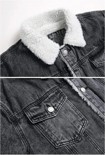 Miniatura 3 de LZLER - Chaqueta vaquera para hombre de forro polar con forro de algodón Sherpa