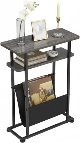 Miniatura 11 de Mesa auxiliar estrecha y pequeña para espacios pequeños, mesa auxiliar delgada con revistero, mesa auxiliar estrecha para sala de estar, sofá