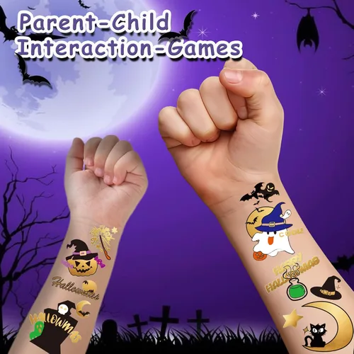 Miniatura 4 de Tatuajes temporales de Halloween para niños, calabaza, fantasma, bruja, regalos de fiesta de Halloween para niños o niñas, 126 piezas de tatuajes
