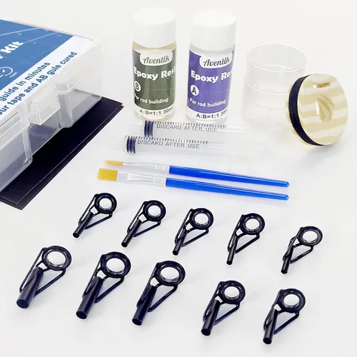 Aventik Fishing Rod Tip Repair Kit Complete with Rod Building Supplies, Glue, Wrapping Thread, Tips Top Eyelet Replacements for Fishing Pole Repair
