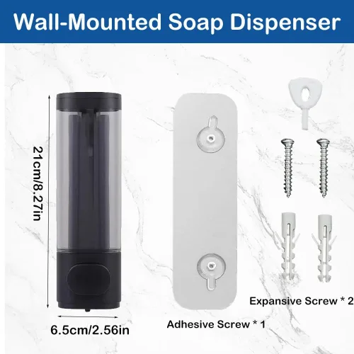 Miniatura 2 de Dispensador de jabón de mano montado en la pared, 1 cámara, dispensador único de champú y acondicionador de 10oz/300ml en negro, contenedor