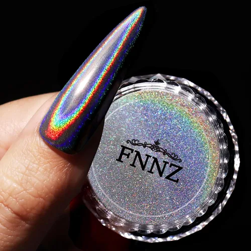 FNNZ Polvo de uñas holográfico, polvo de uñas cromado para decoración de uñas, purpurina fina holográfica Aurora Rainbow efecto espejo metálico para