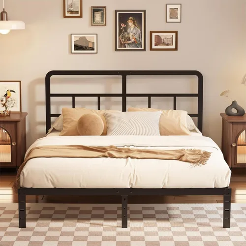 Miniatura 11 de Husleephu Marcos de cama individual con cabecero, marco de cama de plataforma individual de 12 pulgadas de metal resistente, no necesita somier