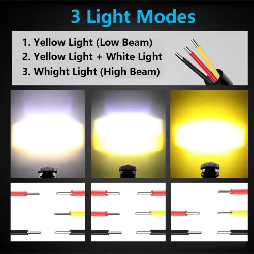Miniatura 8 de 2 luces de conducción de motocicleta, 12000 lm, tricolor, mini luces LED, luces antiniebla, 60 W, 6000 K, proyector auxiliar blanco ámbar súper