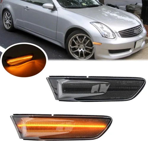 Miniatura 8 de 2 piezas de luces LED ámbar completas para Infiniti G35 coupe Skyline V35 2003-2007, lente ahumada, lámpara de señal de giro lateral delantera