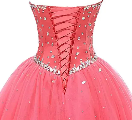 Miniatura 6 de Likedpage - Vestido de tul con escote de corazón para mujer, diseño para bailes, fiestas, graduaciones y quinceañeras