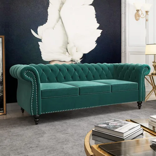 Miniatura 10 de QHITTY Sofá de Acento, Sofá Biplaza Chesterfield Moderno de Terciopelo, Sofá Tapizado con Respaldo Capitoné para Muebles de Sala de Estar (Gris)