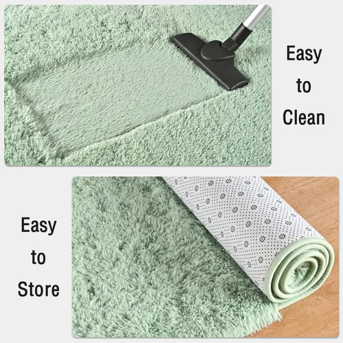 Miniatura 7 de Alfombras verdes suaves para dormitorio, alfombra de noche de 2 x 6 pies, alfombras esponjosas de felpa, alfombra de área moderna peluda para sala