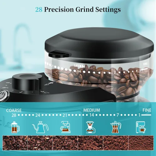 Miniatura 2 de Wancle Molinillo de Café de Rebabas Molinillo de Café de Rebabas Planas con 28 Configuraciones, Molienda Precisa con Capacidad de 2-12 Tazas, Fácil