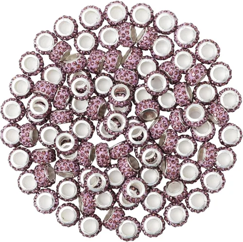 Miniatura 18 de Decoendiy 100 cuentas europeas de diamantes de imitación, cuentas espaciadoras de diamantes de imitación de agujero grande, cuentas planas redondas