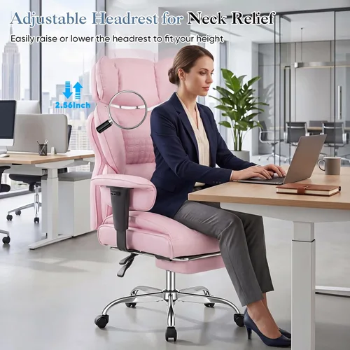 Miniatura 5 de DUMOS Silla de escritorio grande y alta para oficina en casa, silla de computadora para juegos, silla ergonómica ejecutiva con reposapiés, respaldo