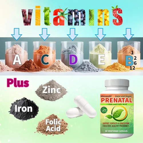 Miniatura 5 de Vitaminas prenatales para mujeres Postnatal Veganas, sin gelatina halal con folato, hierro y biotina Apoya el embarazo, la energía posparto