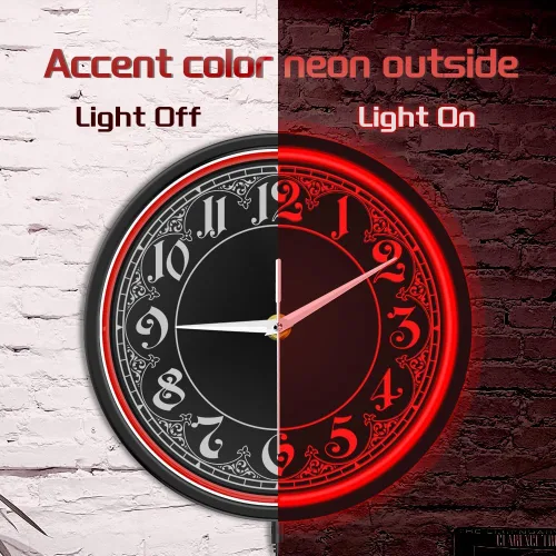 Miniatura 4 de The Geeky Days Reloj de pared con diseño retro con números arábigos LED azules con iluminación de neón para dormitorio, sala de estar, decoración