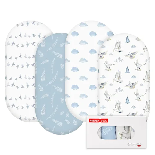 Miniatura 28 de Gllquen Baby Paquete de 4 sábanas de moisés, transpirable y acogedora, sábana bajera elástica para cuna de viaje, patrón floral de moda, sábanas