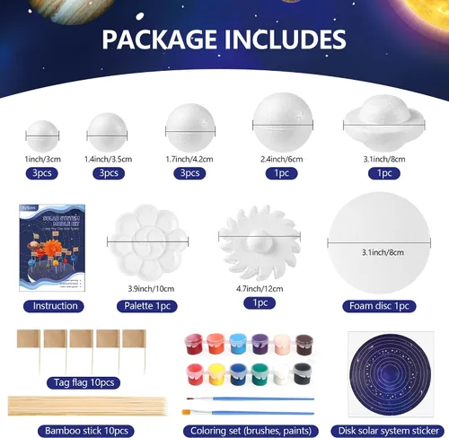 Miniatura 2 de Ayfjovs Kit de proyecto de sistema solar, bolas de espuma del sistema solar, manualidades para niños, proyectos escolares para aprender planetas