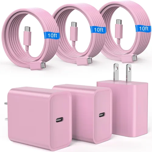 Miniatura 10 de Cargador de carga rápida para iPhone 16 y 15, paquete de 3 cargadores USB C PD de 20 W con cable de 10 pies, cable USB C tipo C para iPhone 16/16