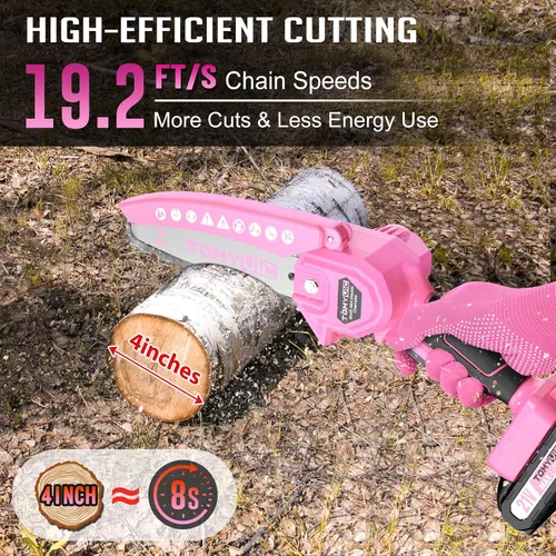 Miniatura 2 de Mini motosierra de 6 pulgadas alimentada por batería - Rosa motosierra eléctrica inalámbrica de mano con 2 baterías recargables - Motosierras