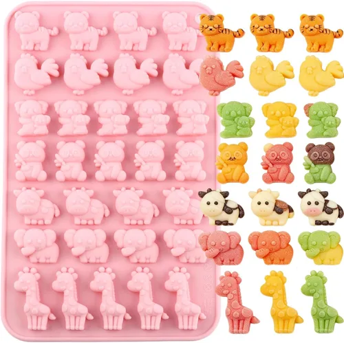 Molde de goma animal de silicona para dulces, pollo, tigre, koala, panda, vaca, elefante, jirafa, gomosa