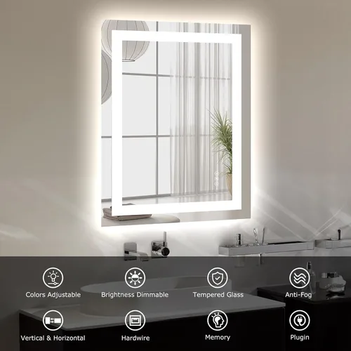 Miniatura 6 de Hivone Espejo de Baño LED de 24X32 con Luces, Antivaho, Regulable, Retroiluminado + Iluminado Frontal, Espejo Inteligente de Tocador de Baño