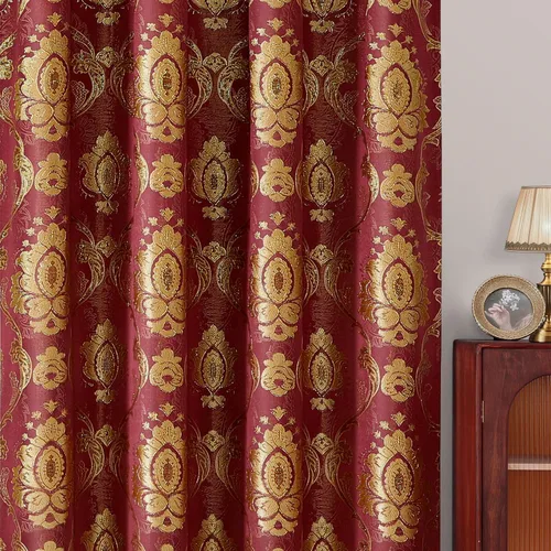 Miniatura 6 de HOMEIDEAS Cortinas de jacquard con diseño paisley burdeos, cortinas de ventana victorianas de lujo, juego de 2 paneles con cenefa adjunta y forro