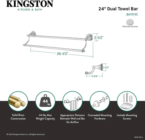 Miniatura 4 de Kingston Brass BA7973C - Toallero doble inglés, vintage, 24 pulgadas, cromo pulido