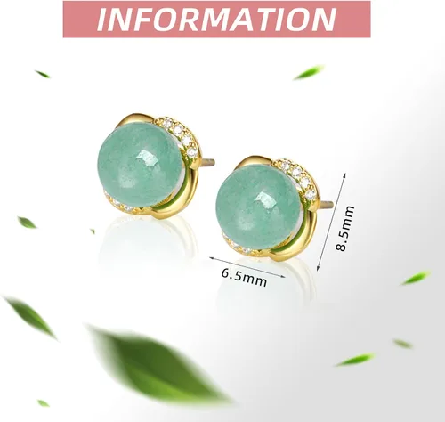 Miniatura 2 de Jade Earrings Studs,Green Jade Earrings for Women,925 Sterling Silver Earrings Studs for Sensitive Ears,Handmade Jade Earrings for Birthday