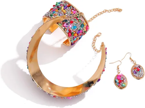 Miniatura 5 de 3 unids collar de diamantes de imitación de piedra de colores conjuntos de collar de metal dorado para mujeres babero gargantillas collares collares