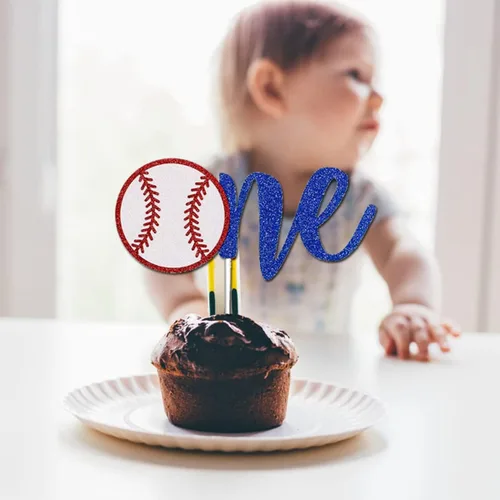 Miniatura 7 de Decoración para tartas de béisbol con purpurina, decoración de pastel de primer cumpleaños, temática deportiva, temática de béisbol, suministros
