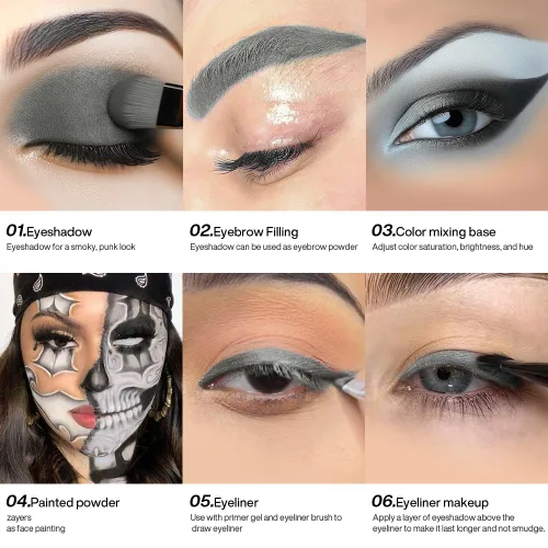 Miniatura 3 de DE'LANCI Sombra de ojos gris oscuro mate, paleta de sombra de ojos gris mate individual de larga duración maquillaje de ojos grises naturales