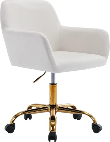 Miniatura 13 de KCC Silla de Tocador de Maquillaje de Tela de Pana, Sillón Giratorio Esponjoso Moderno con Ruedas, Tapizada Mullida de Altura Ajustable para Niñas