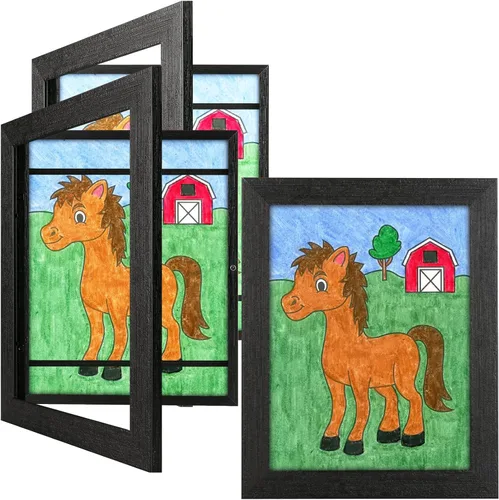 Miniatura 11 de Paquete de 3 marcos de arte infantil en grano de madera negra, 10 x 12.5 pulgadas con paspartú, 8.5 x 11 pulgadas sin paspartú, apertura frontal