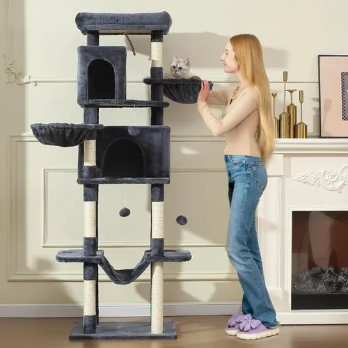 Miniatura 2 de Letkind Árbol para gatos de 70 pulgadas, torre grande para gatos con hamaca, poste rascador, condominio y torre para gatos de varios niveles