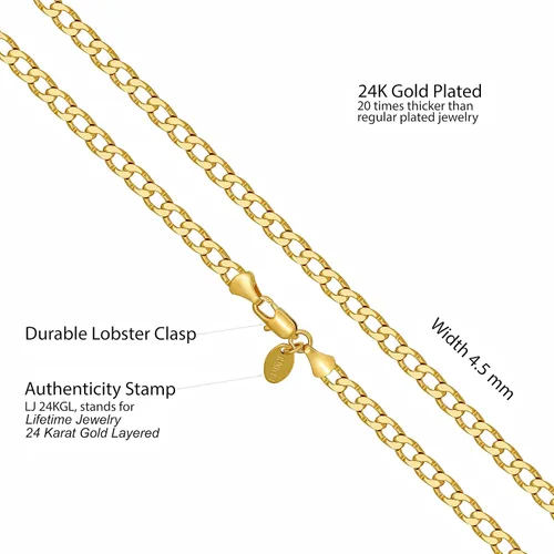 Miniatura 4 de LIFETIME JEWELRY Diamond Cut Edge Curb Link Chain Necklace 24k Real Gold Plated