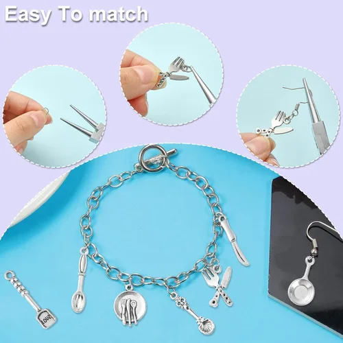 Miniatura 5 de Ipotkitt 100 dijes de vajilla de estilo vintage, cuchara, cuchillo, tenedor, dijes antiguos de cocina para manualidades, joyería, accesorios
