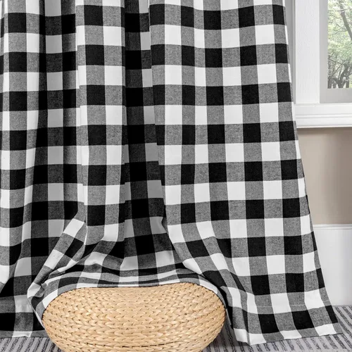 Miniatura 6 de Melodieux Buffalo - Cortinas a cuadros para sala de estar, dormitorio, estilo granja, estilo guingán, con textura de algodón, con bolsillo para Negro