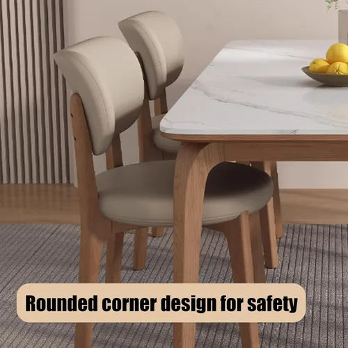 Miniatura 5 de Juego de 2 sillas de comedor tapizadas de cuero suave, sillas de comedor de madera maciza, con asiento acolchado y patas de madera para cocina, sala