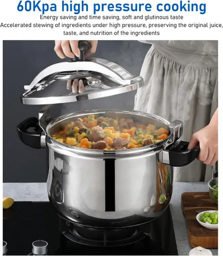 Miniatura 7 de Olla a presión de acero inoxidable para el hogar, cocción rápida, olla a presión multifuncional a prueba de explosiones de doble fondo para cocinas