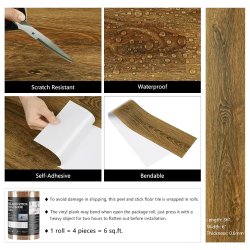 Miniatura 5 de LaCheery Baldosas de Piso de 36"x6" Marrones de Pegar y Despegar con Aspecto de Madera, Baldosas de Láminas de Vinilo Impermeables para Pisos