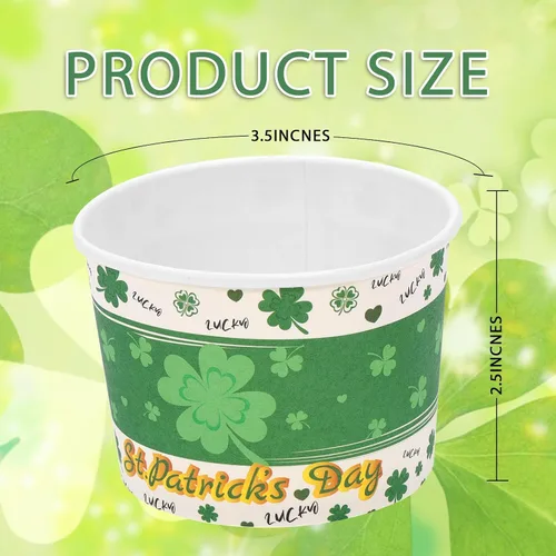 Miniatura 2 de HOWAF 24 unidades de suministros de fiesta del día de San Patricio, cuencos de helado, tazas desechables para aperitivos para Sundae Irlandés Verde