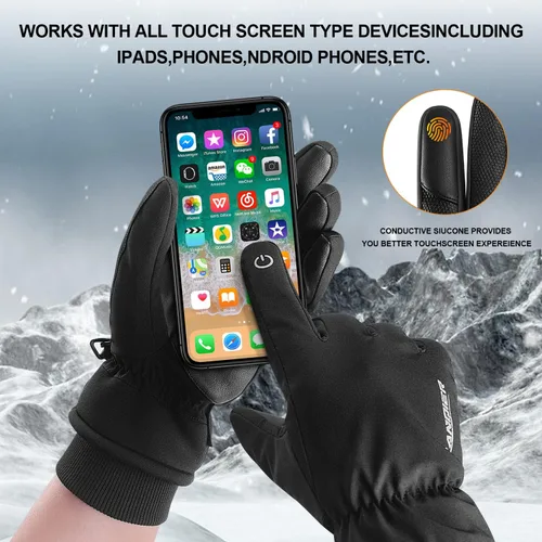 Miniatura 3 de anqier Guantes de invierno -30, impermeables, resistentes al viento, guantes térmicos para pantalla táctil, para esquí, senderismo, correr, hombres